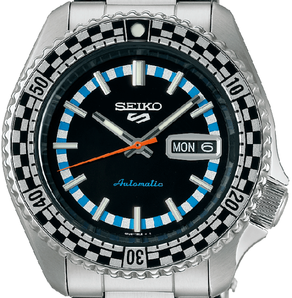 Seiko 5 Sports Checker Flag Special Edition Black Dial Silver Steel Strap Watch For Men - SRPK67K1 - Image 3